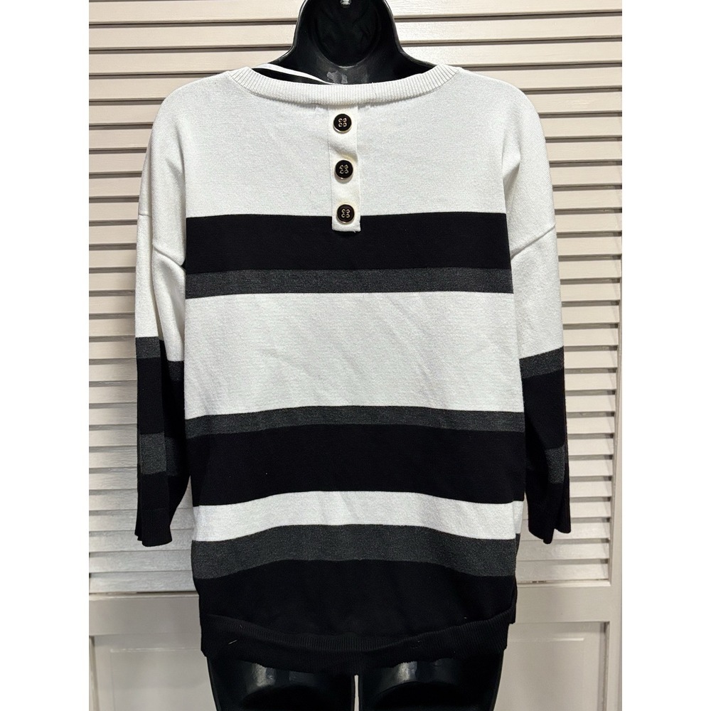 Cable & Gauge Black/White/Gray‎ 3/4 Sleeve Sweater Button Back Size Large - Picture 5 of 8